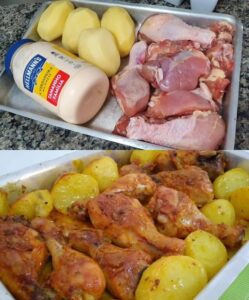 Coxa de frango assada com batata e maionese