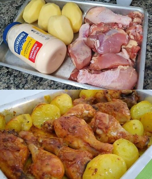 Coxa de frango assada com batata e maionese